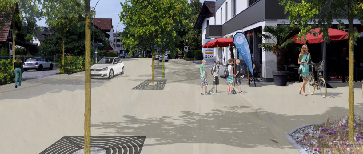 Begegnungszone KFJ Straße Lustenau_Visualisierung_©stadtland Begegnungszone KFJ Straße Lustenau_Visualisierung_©stadtland