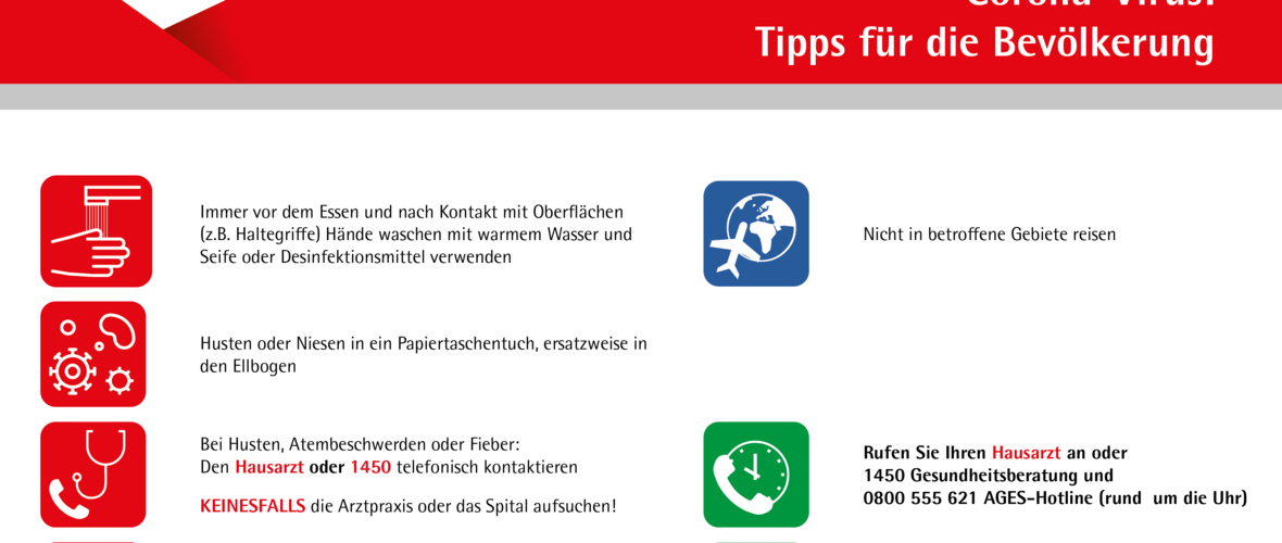 Corona-Virus - Tipps für die Bevölkerung Corona-Virus - Tipps für die Bevölkerung