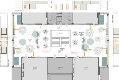 Umbau Mittelschule Rheindorf Plan 1. OG