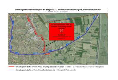 Umleitungsstrecke wegen Sperre der Zellgasse