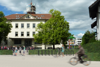 Rendering vom neuen Schulhof der VS Kirchdorf