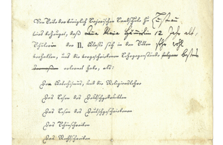 Schulzeugnis 1807 - Historisches Archiv