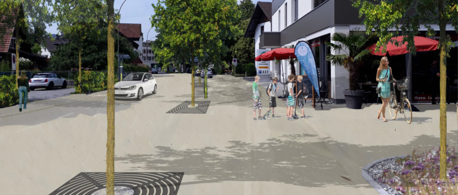 Begegnungszone KFJ Straße Lustenau_Visualisierung_©stadtland Begegnungszone KFJ Straße Lustenau_Visualisierung_©stadtland